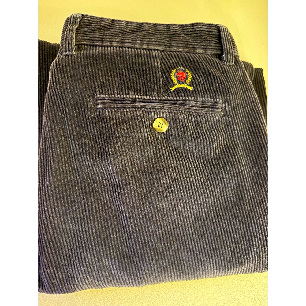 Vintage Tommy Hilfiger Men's 35x32 Navy Corduroy Pleated Cuffed Dress Pants